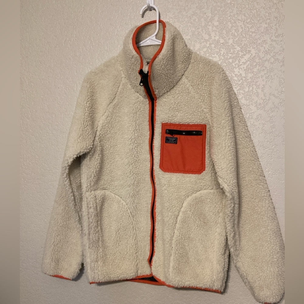 Abercrombie & Fitch Cream and Orange Fleece Sherpa Jacket, size small - Picture 5 of 8